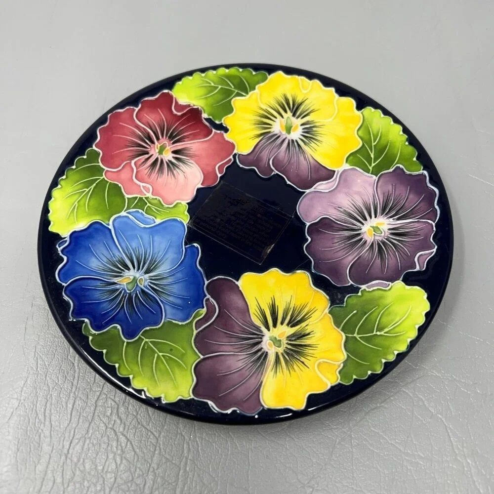 Vintage Blue Sky Flower Candle Lamp J‎ McCall 2004 Colorful Pansies Shade Plate